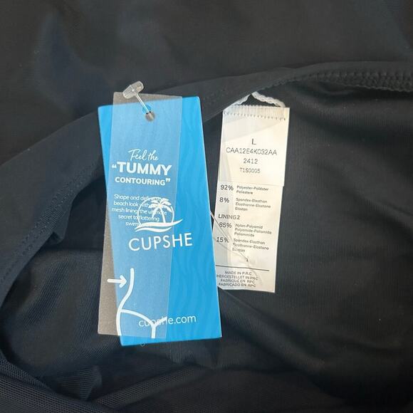 NWT Cupshe Black Ruched Tummy Control One-Piece Size L Black Beach Swim Surf - Picture 5 of 5